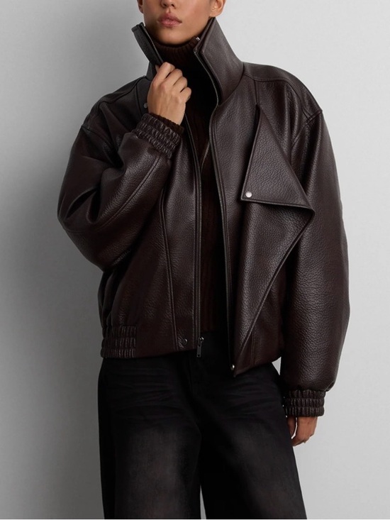OAK + FORT Jackets & Blazers - NWT OAK + FORT Dark Brown Vegan Leather Bomber Jacket